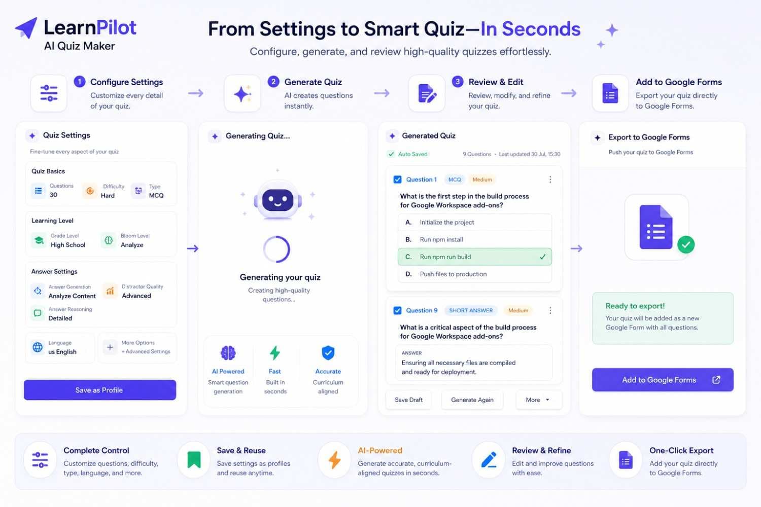 AI Quiz Maker by LearnPilot quiz generation in progress